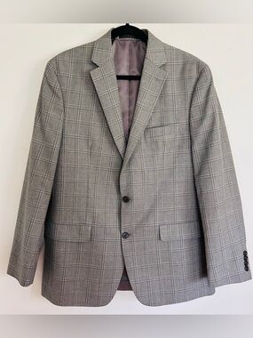 CHAPS by Ralph Lauren Gray Windowpane Plaid Sport Coat Blazer 42L Preppy Classic